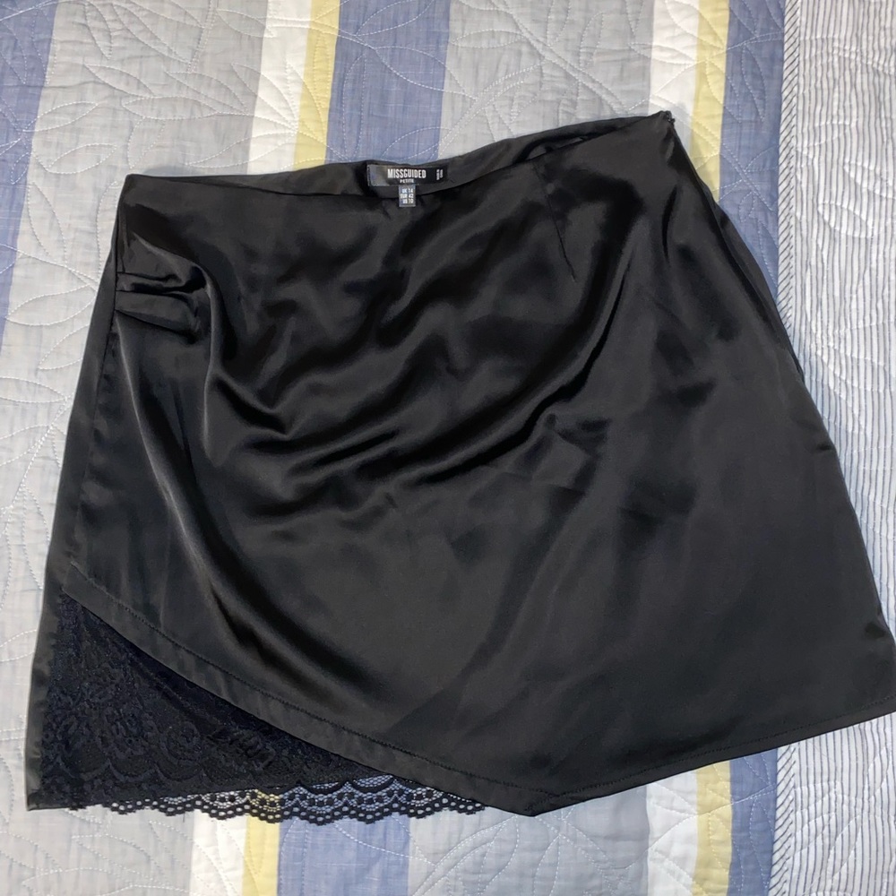 Misguided satin skirt with lace detail
